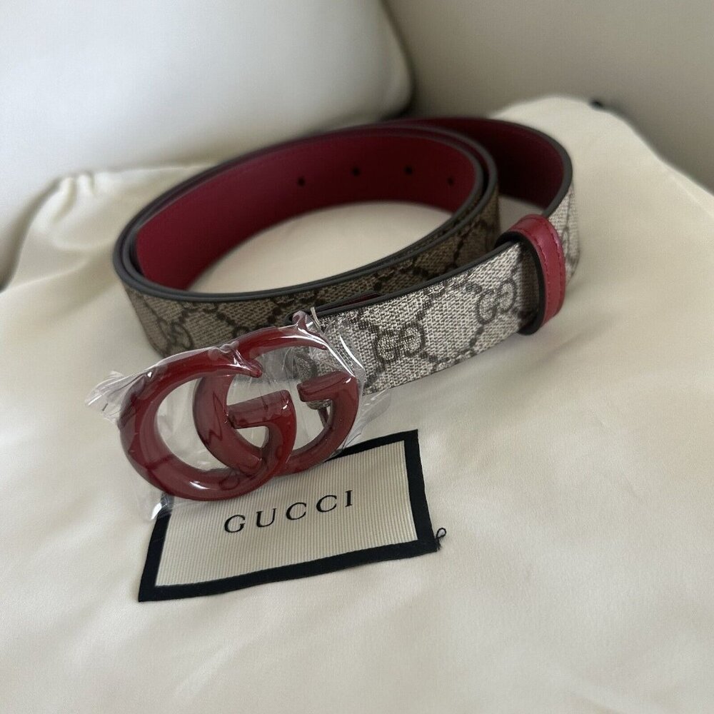 NEW Gucci Marmont Belt GG Logo Red Brown Monogram Canvas 120 cm 48 inch - Picture 7 of 8